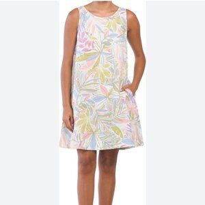 Linen Tropical Print Shift Dress Sleeveless‎ Trapeze Style Size Medium